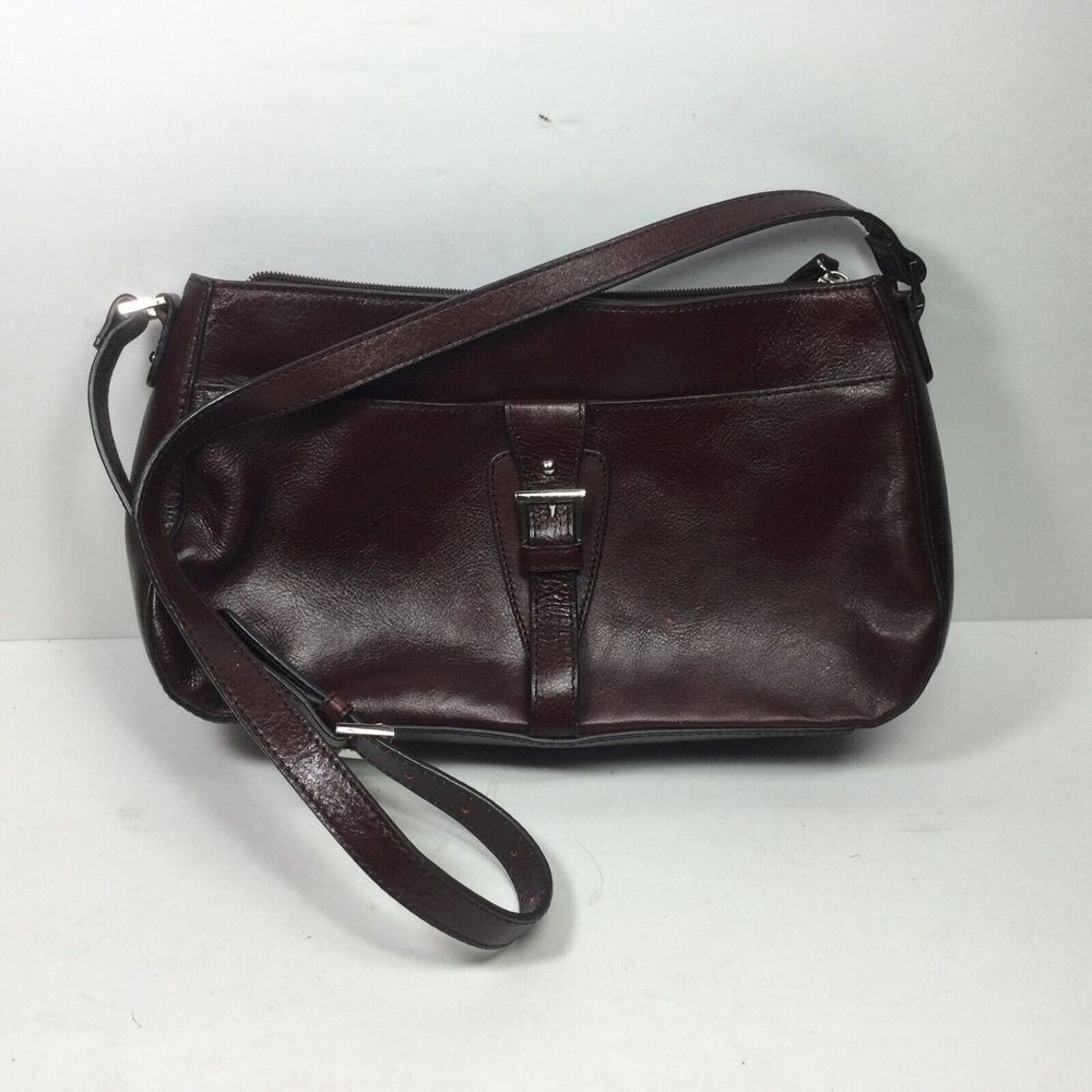 Etienne Aigner Retro Maroon Leather‎ HandBag Purse Crossbody Pockets Zipup